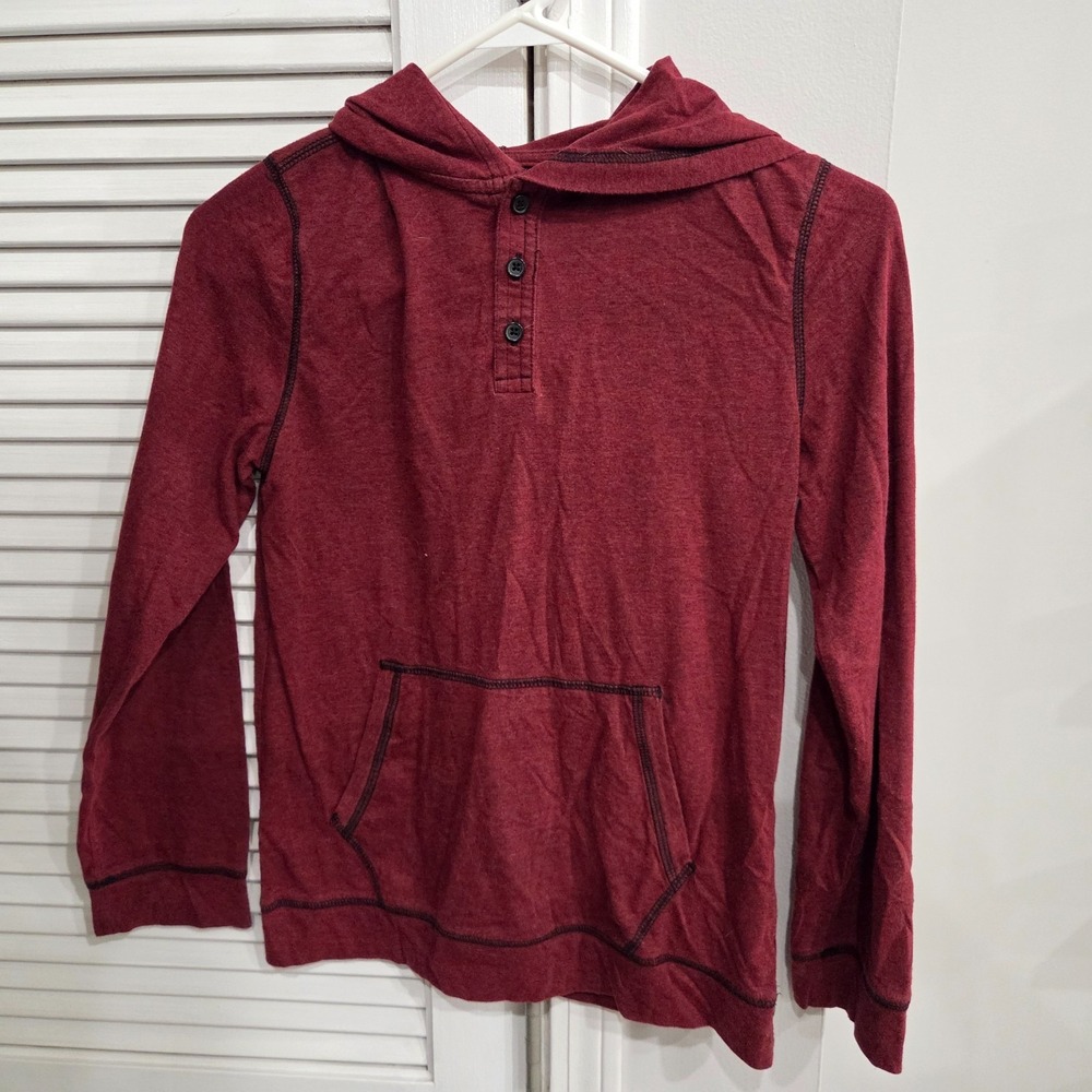Youth Vintage Y2K Helix Red Long Sleeve Hooded Top Size Large Pullover Henley